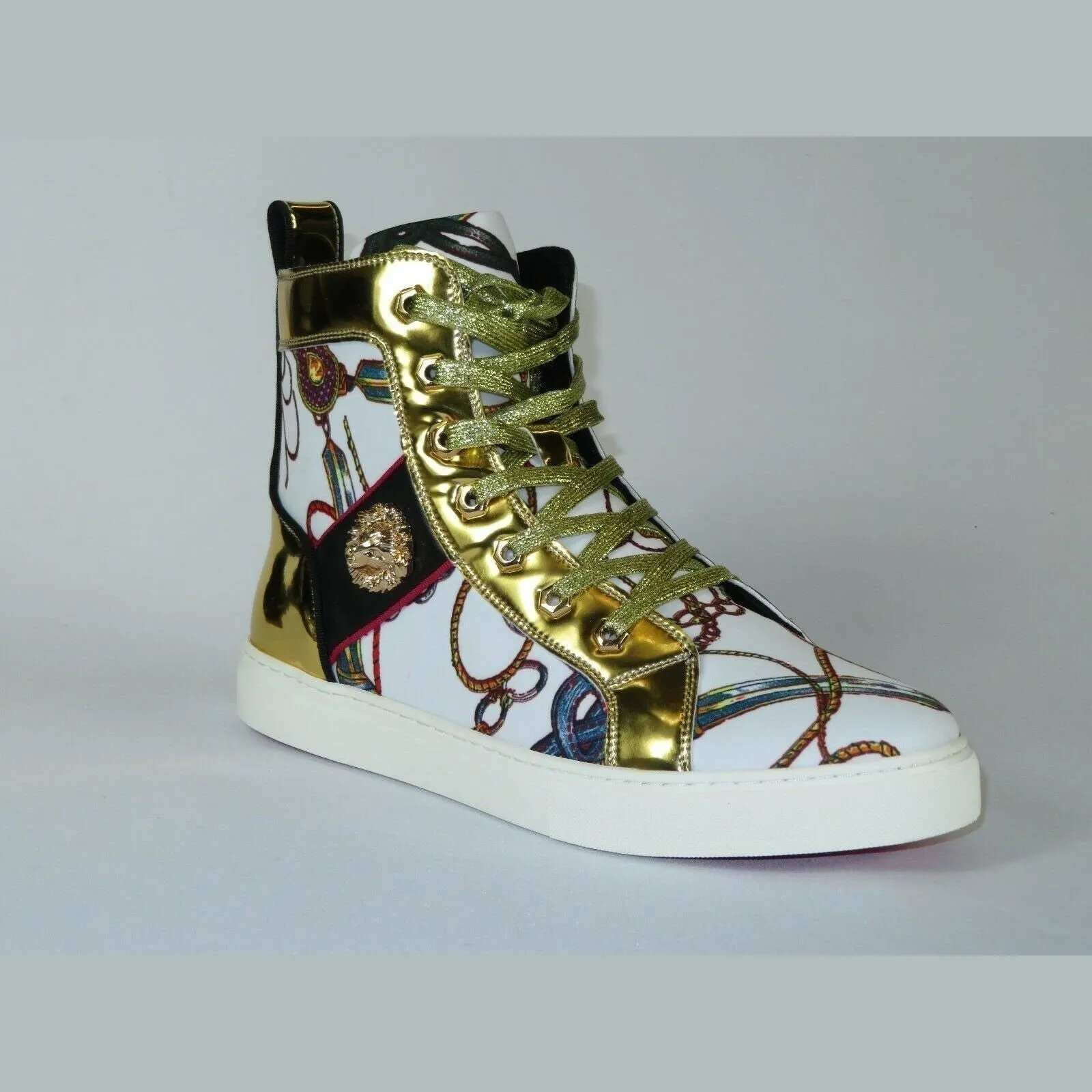 Mens High Top Shoes FIESSO by AURELIO GARCIA Chain Medusa Celebrity 2421 White