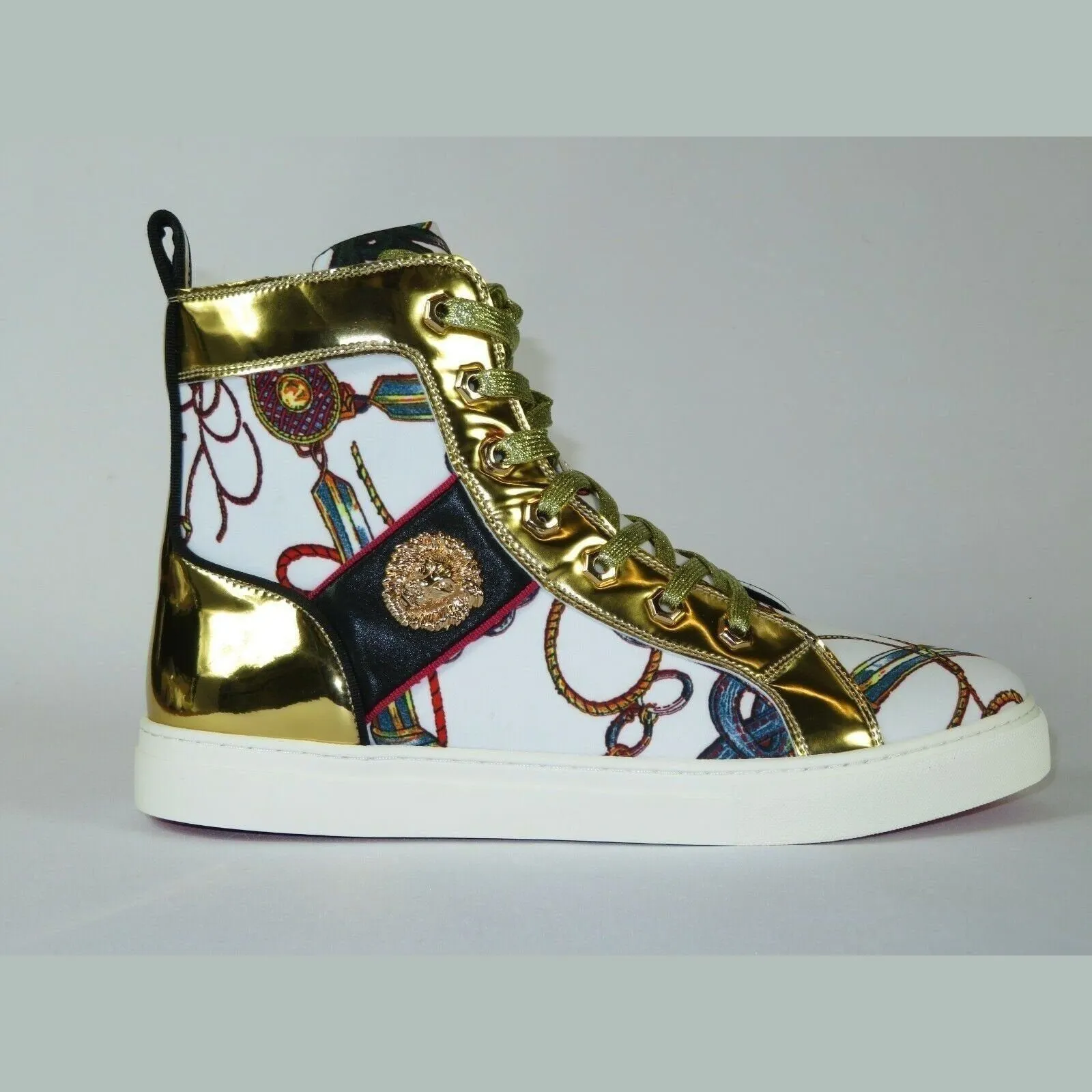 Mens High Top Shoes FIESSO by AURELIO GARCIA Chain Medusa Celebrity 2421 White