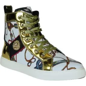 Mens High Top Shoes FIESSO by AURELIO GARCIA Chain Medusa Celebrity 2421 White