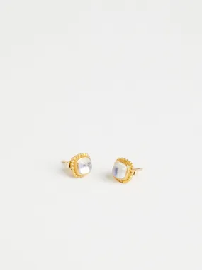 Moonstone Granulated Stud Earrings in 22k Yellow Gold