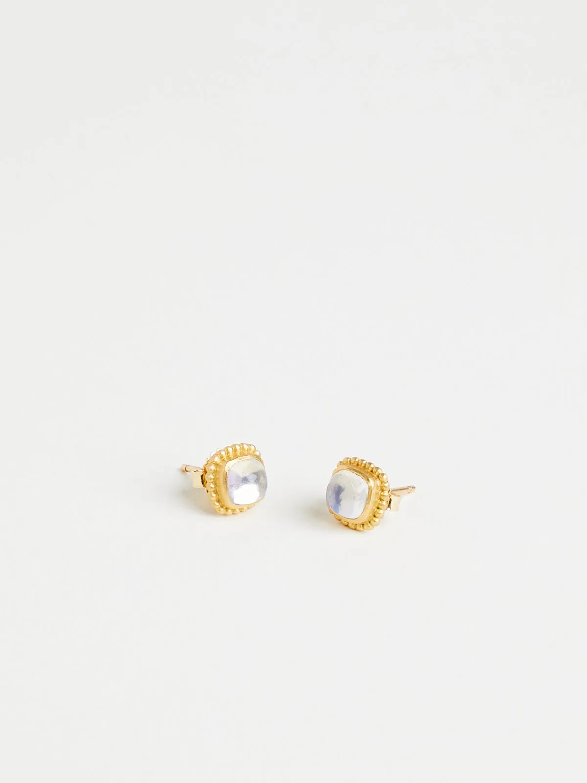 Moonstone Granulated Stud Earrings in 22k Yellow Gold