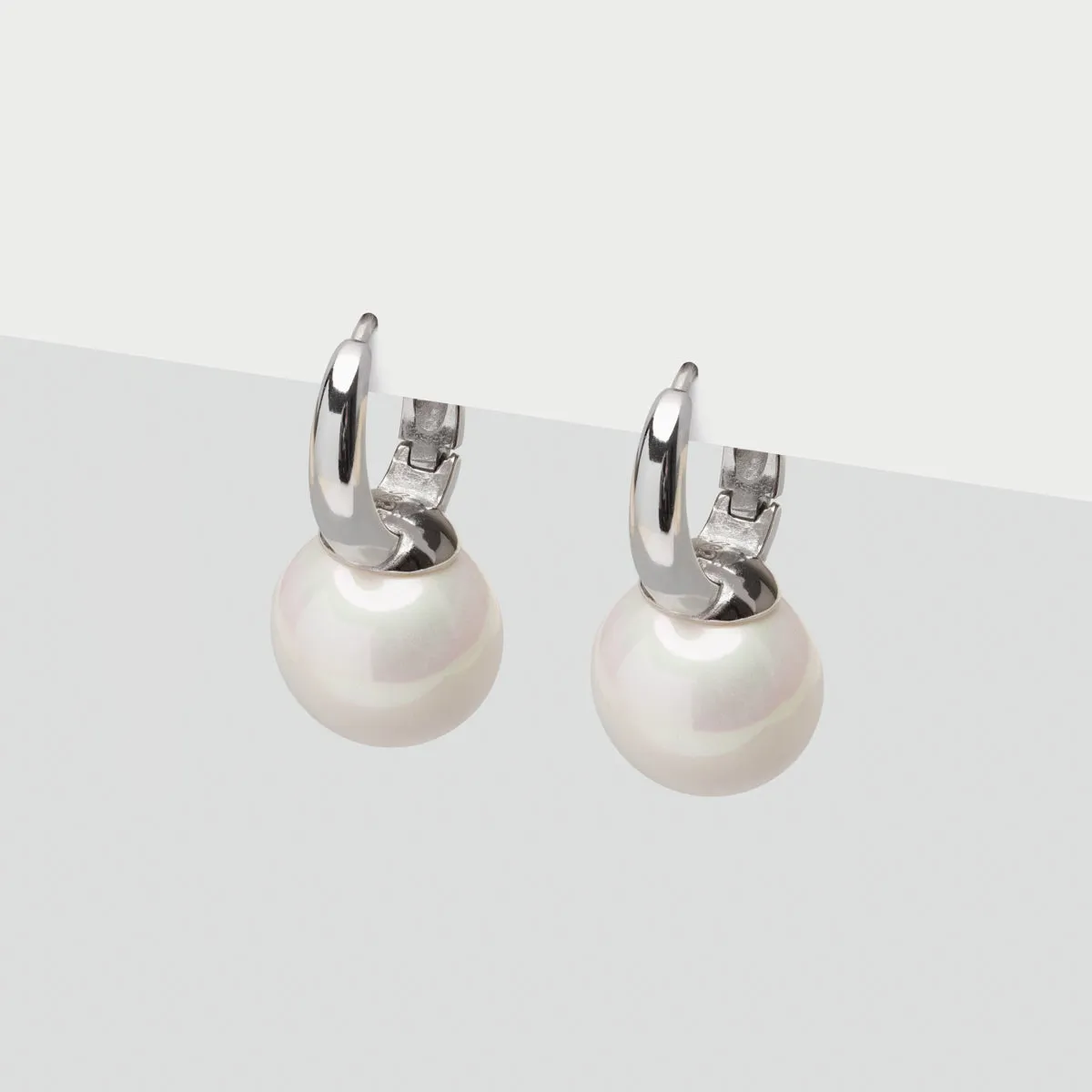 Oversized Pearl Silver Hoop Earrings