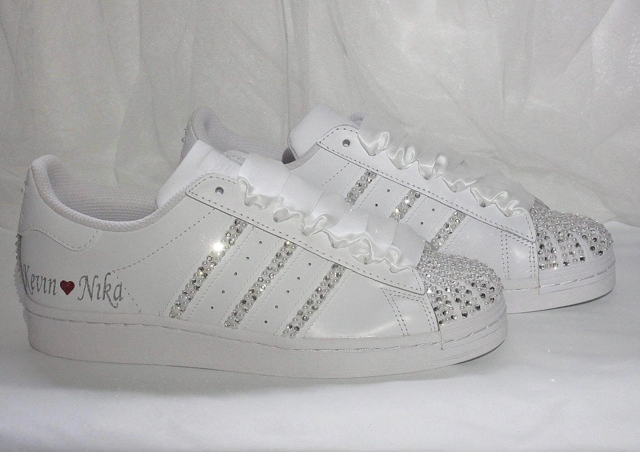 Personalised Crystal & Pearl Wedding Adidas Trainers