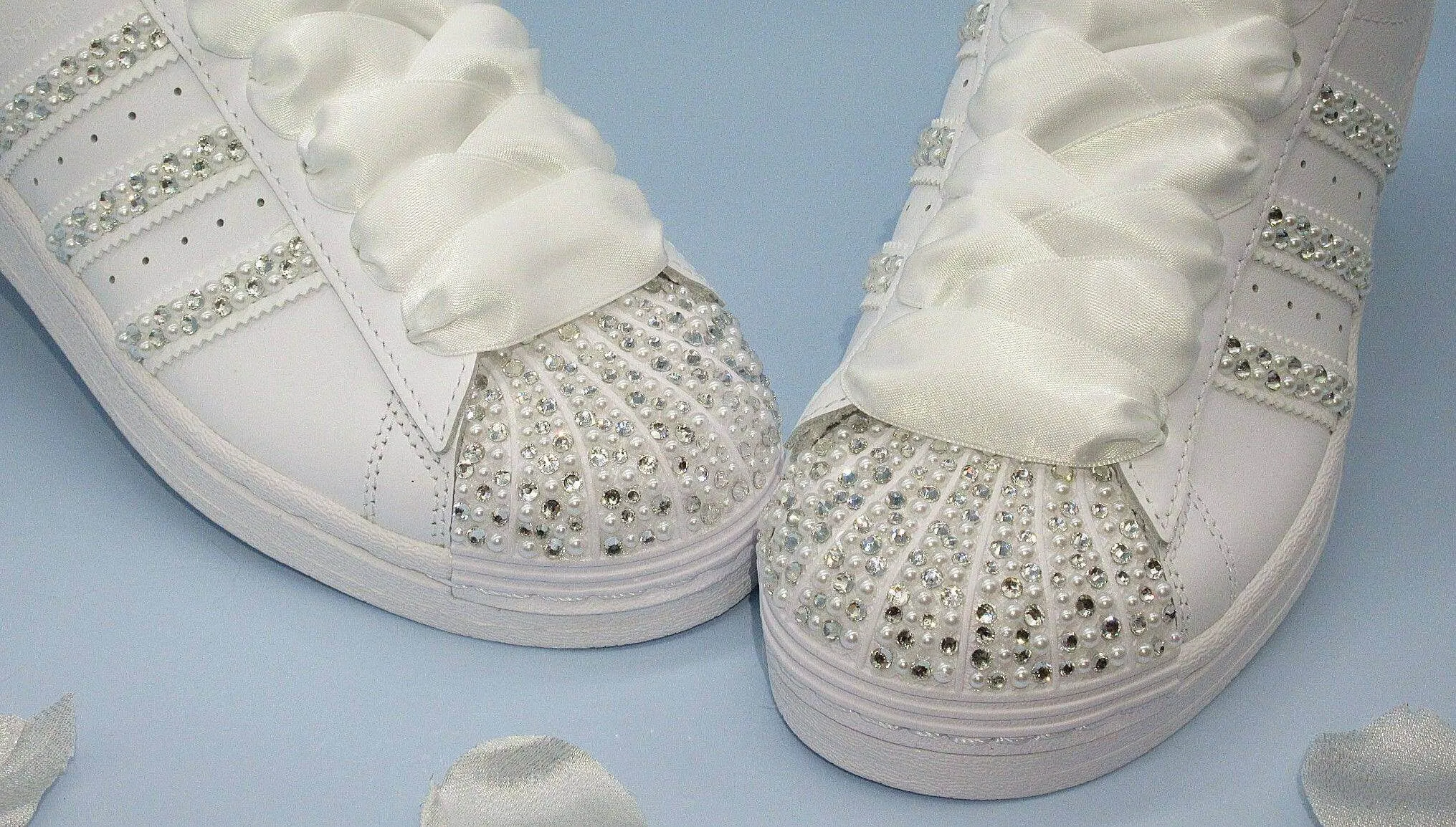 Personalised Crystal & Pearl Wedding Adidas Trainers