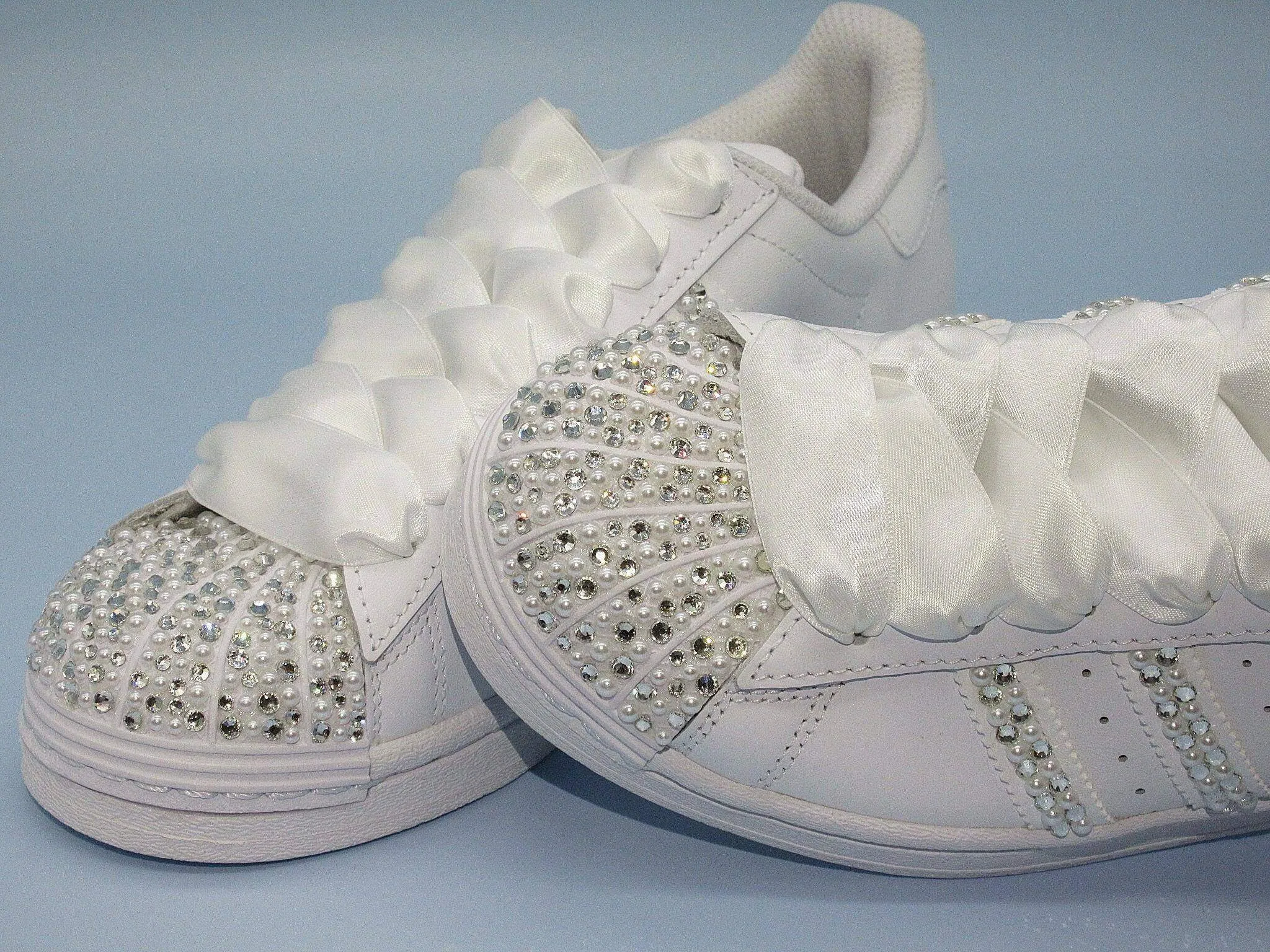 Personalised Crystal & Pearl Wedding Adidas Trainers