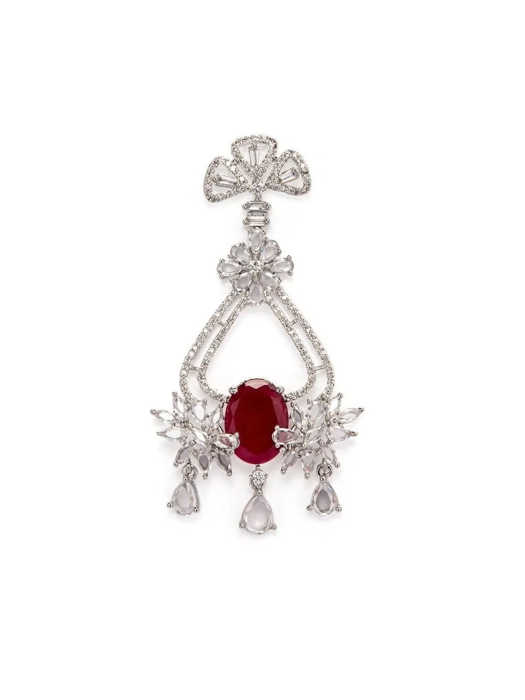 Rubans Adorable Ruby Stone Silver Toned Studded Drop Earrings