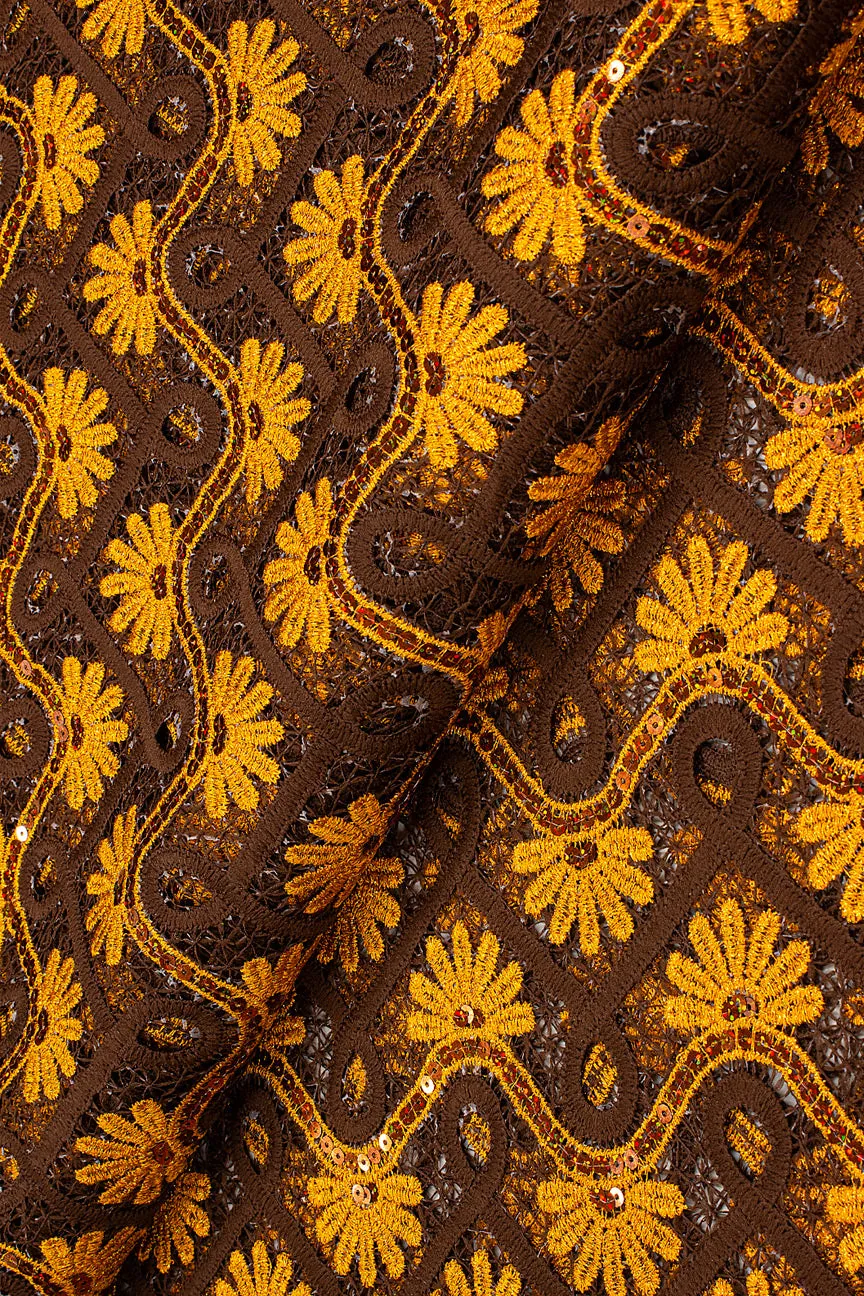 Sequence Guipure Lace - SGPL108 - Chocolate & Orange