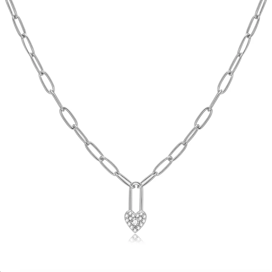 Silver Heart Lock Chain Necklace