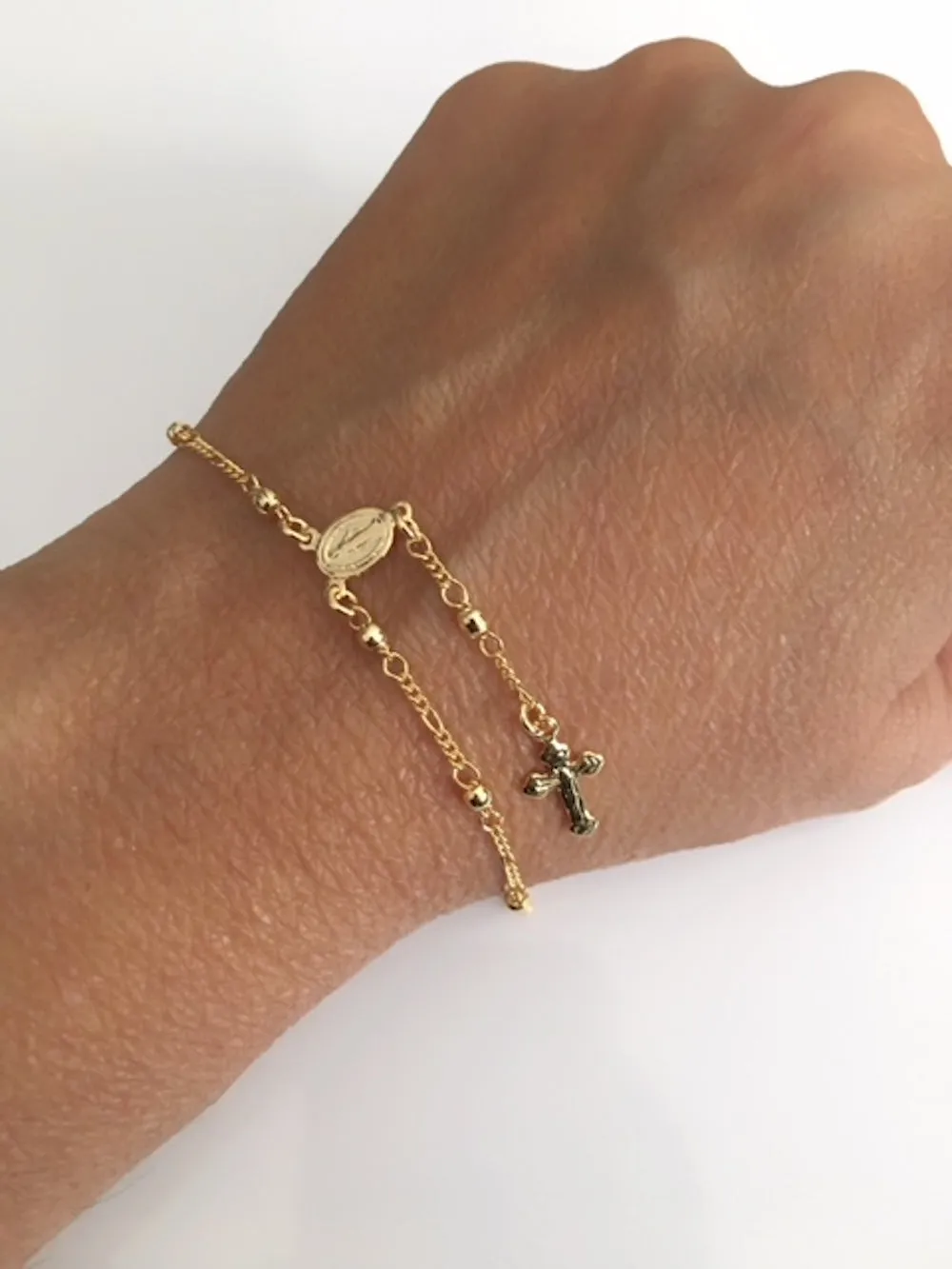 Small Rosary Bracelet 18K Gold Plated Ball Chain Mini Rosaries