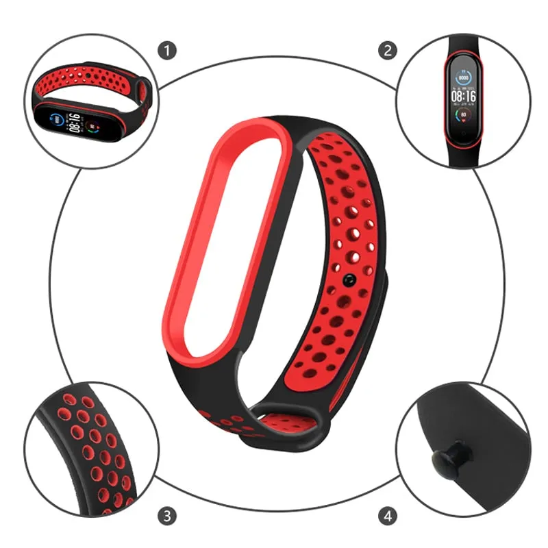 Sport Silicone Strap for Mi band 6, 5, 4, and 3