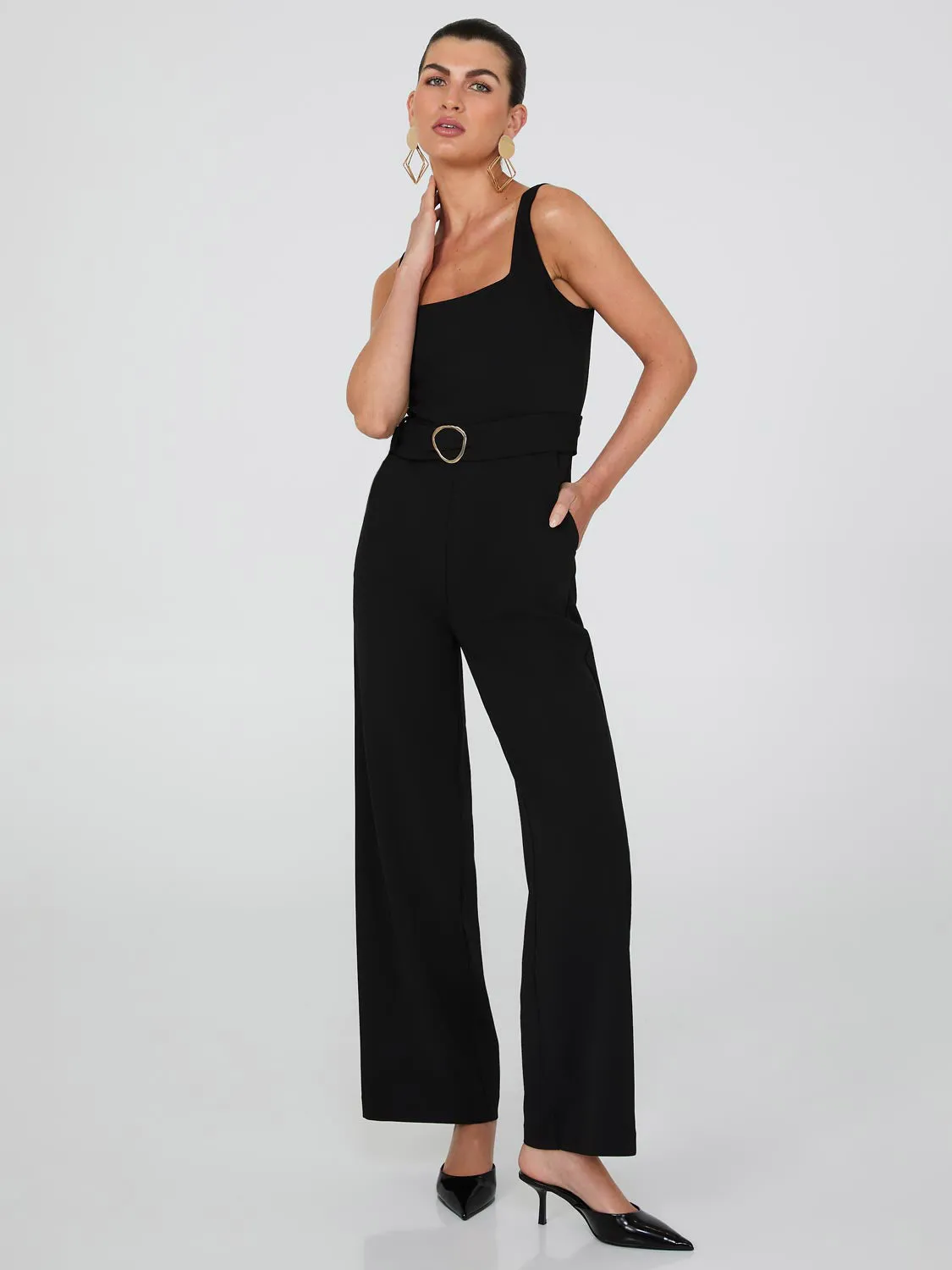 Square Neck Wide-Leg Jumpsuit With Pockets