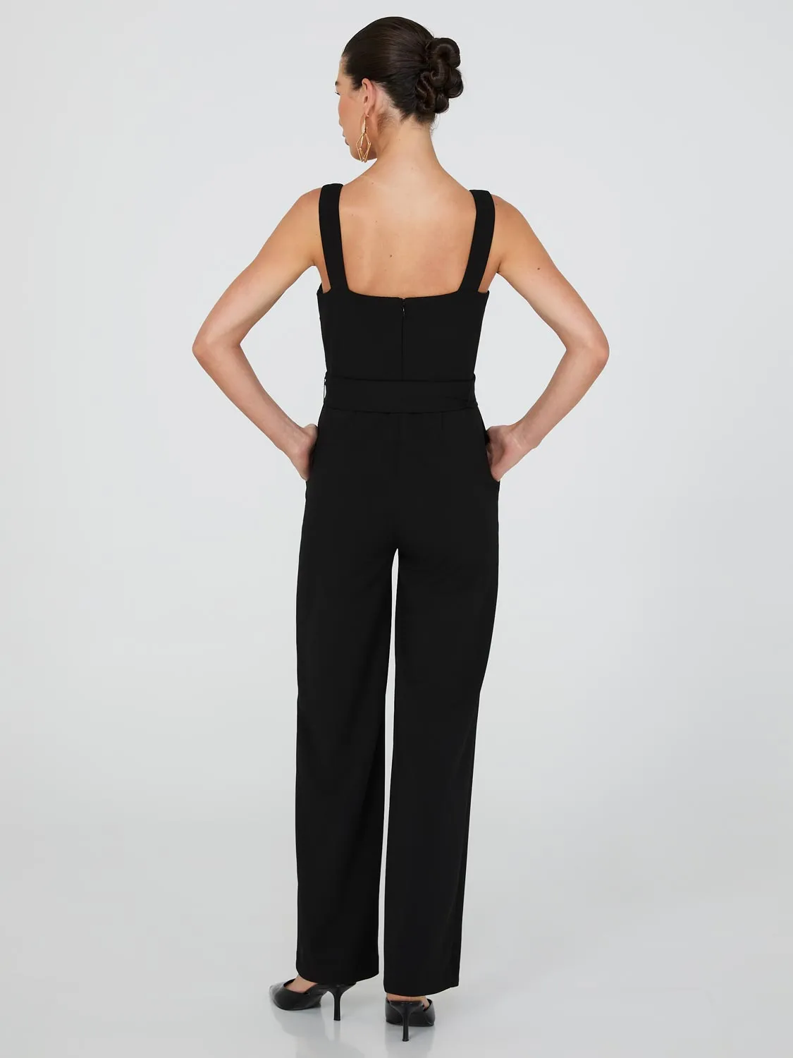 Square Neck Wide-Leg Jumpsuit With Pockets