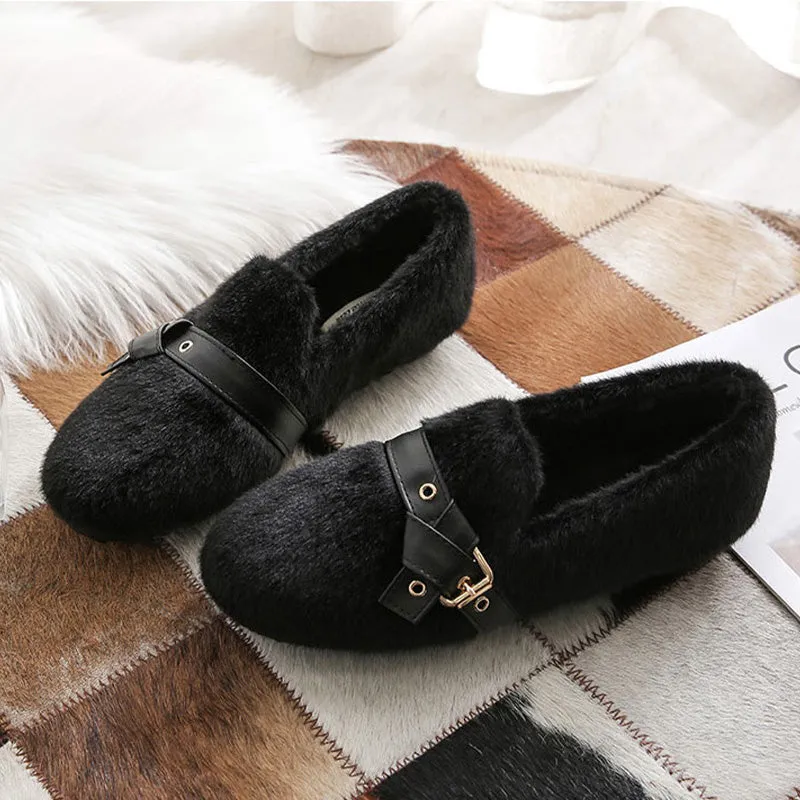 Women Casual Winter Fleece Buckle Shoes