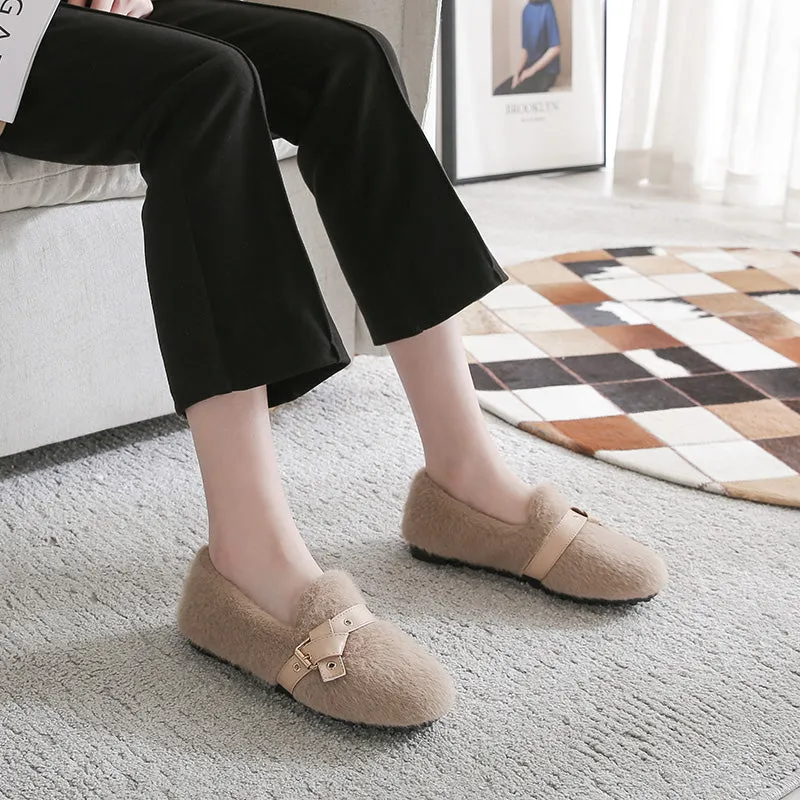 Women Casual Winter Fleece Buckle Shoes