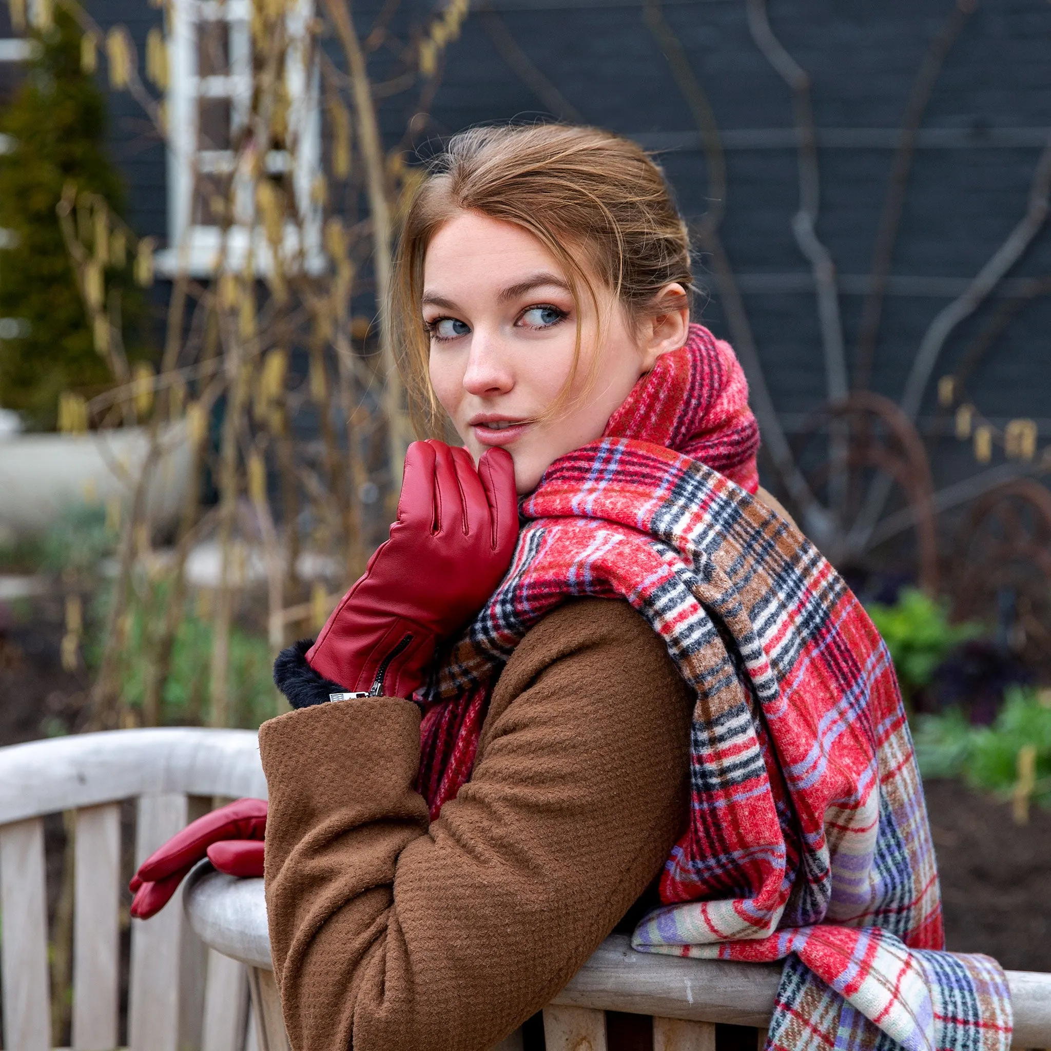 Women’s Asymmetric Checked and Striped Scarf with Tassels